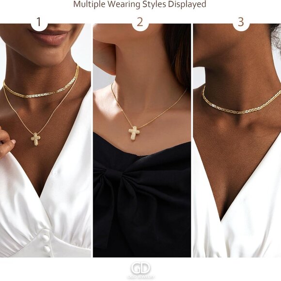 Bubble Cross Necklace for Women 14k Gold Plated Cross Necklace Stackable Dainty - Picture 6 of 7